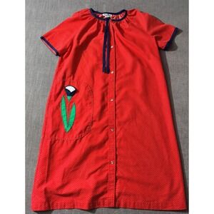 Smart Time Red White Polka Dot Tulip Pocket Lounger Dress Small